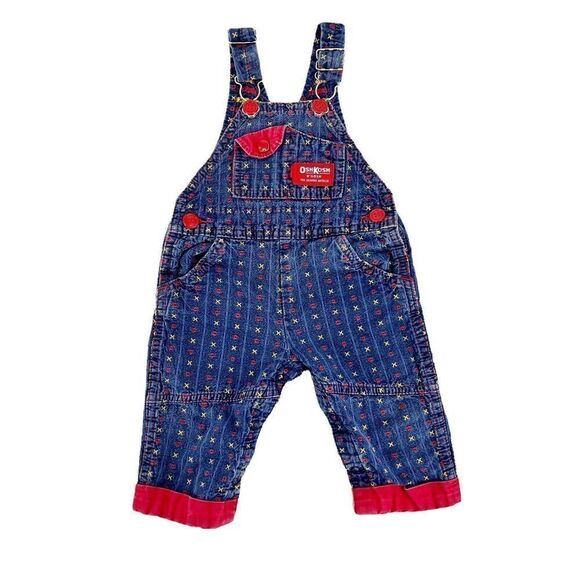 Vtg 80s Oshkosh Vestbak 3/6 Months Blue Denim XO Embroidered Cotton Overalls USA - Picture 1 of 9